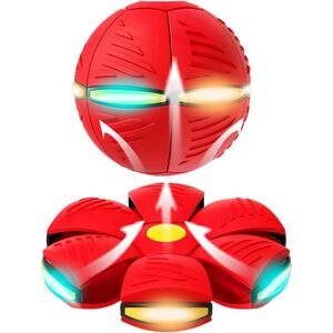 Magic Flying Disc Ball Pop Phlat Toy LED Light Kids Outdoor Fun Game‎ Red 2 Pack